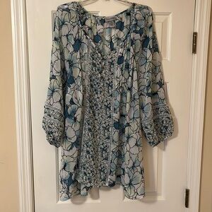 4X sheer blouse with flowers by Catherines